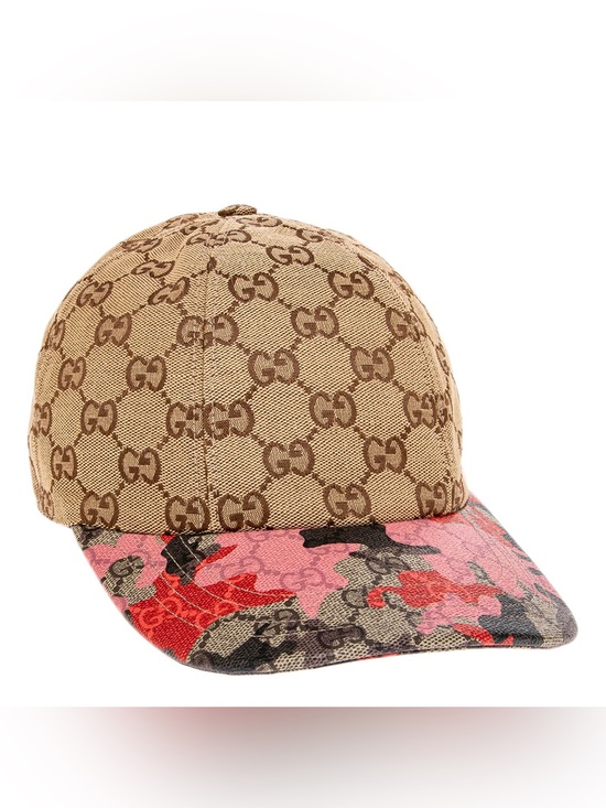 Gucci Accessories - Gucci Beige Monogram Cap with Pink & Red Camouflage Visor